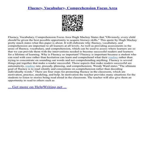Fluency, Vocabulary, Comprehension Focus Area | PDF