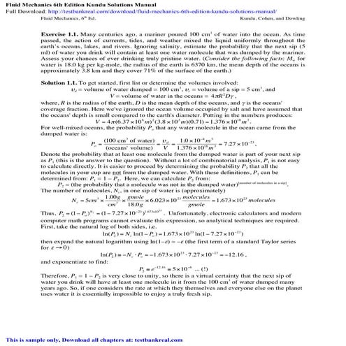 Fluid Mechanics 6th Edition Kundu Solutions Manual