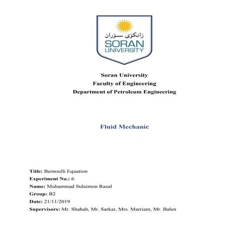 Fluid Mechanic Lab - Bernoulli Equation