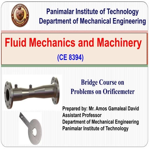 Fluid mechanics - Problems on Orificemeter and Inclined Venturimeter