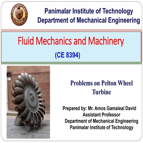 Fluid mechanics - Problems on pelton wheel turbine