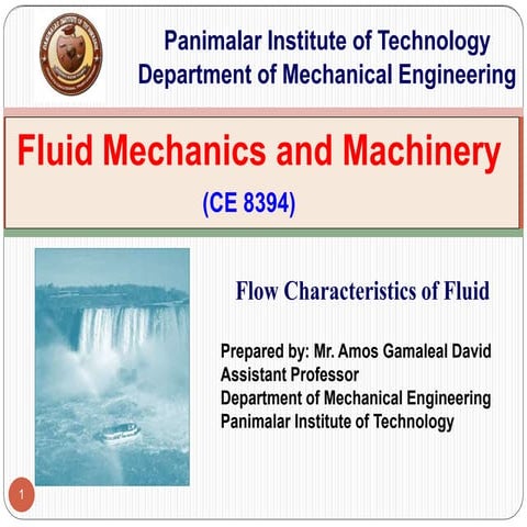Fluid mechanics and machinery - Flow characteristics of Fluid