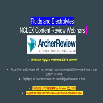 Fluids and electrolytes Archer NCLEX content review webinar | PPT