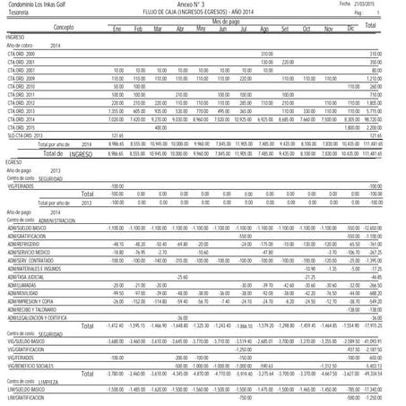Flujo caja 2014 (de Enero a Diciembre)