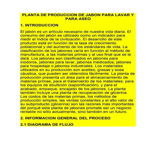 Flujograma planta de produccion de jabon para lavar y para aseo