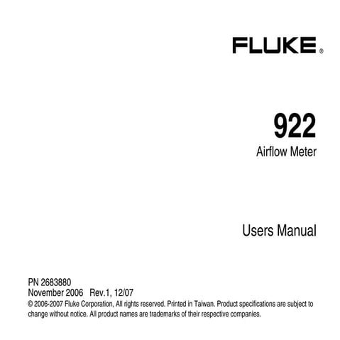 Hướng dẫn sử dụng máy đo áp suất gió Fluke 922