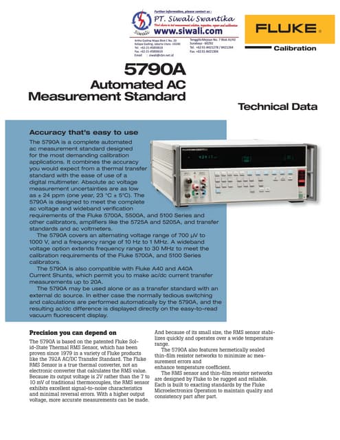 Datasheet Fluke Automated AC Measurement Standard. Hubungi PT. Siwali Swantik...