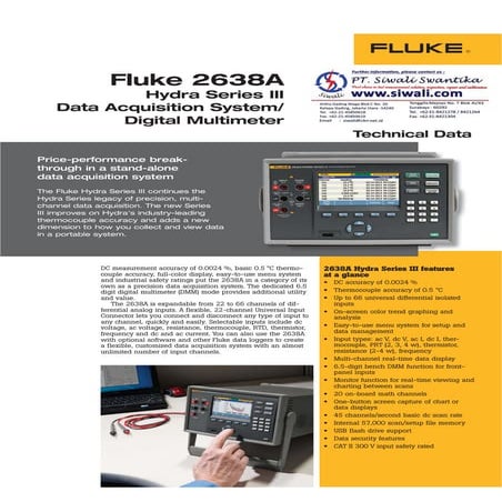 Datasheet Fluke Hydra Series III. Hubungi PT. Siwali Swantika 021-45850618