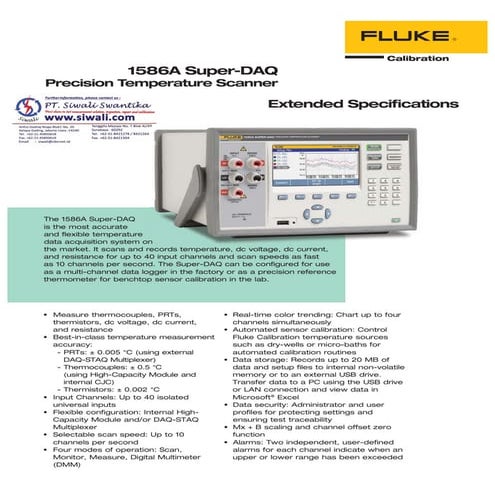 Datasheet Fluke 1586A Super-DAQ Extended Specification. Hubungi PT. Siwali Sw...