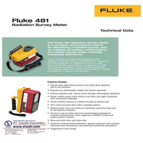 Datasheet Fluke 481. Hubungi PT. Siwali Swantika 021-45850618
