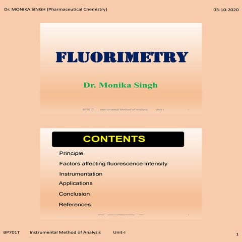Fluorimetry by Dr. MONIKA SINGH as per PCI Syllabus