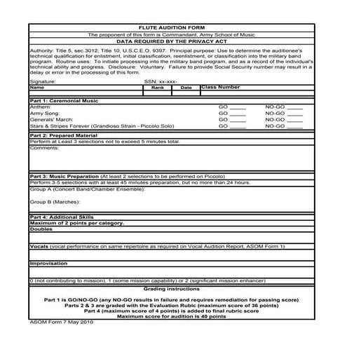 Clarinet audition form | PDF