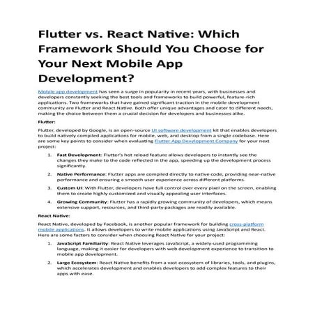 Flutter vs. React Native: Which Framework | PDF | Web Development ...