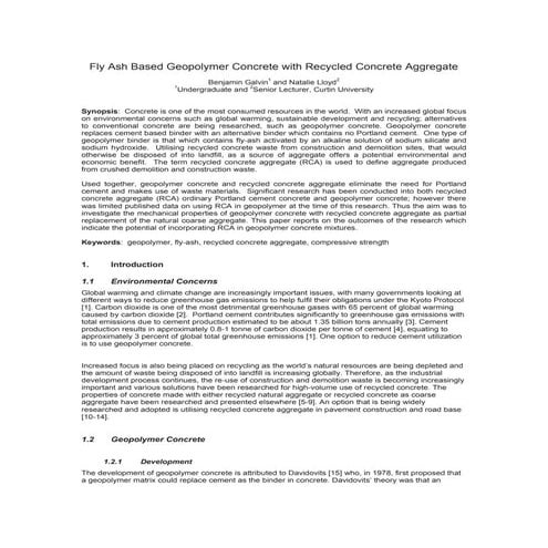 Fly ash based geopolymer concrete with recycled concrete aggregate