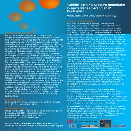 Flyer for ‘Mobile learning: Crossing boundaries in convergent environments’ C...