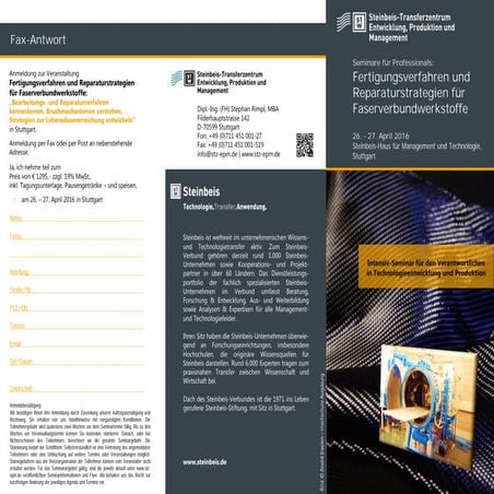 Seminar: Fertigungsverfahren und Reparaturstrategien für Faserverbundwerkstoffe
