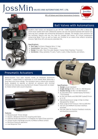 Product Overview | JossMin Valves and Automations Pvt. Ltd.