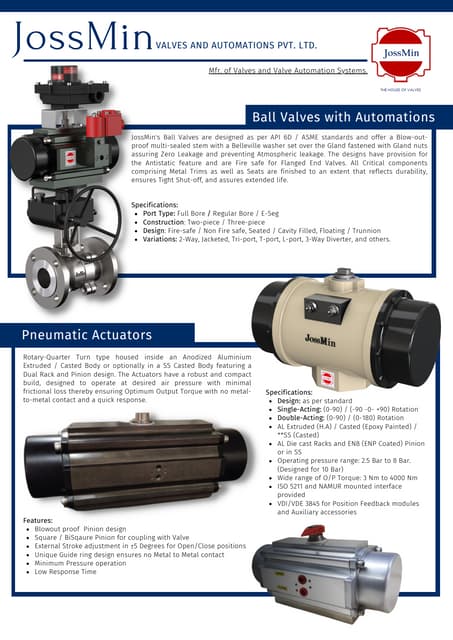 Product Overview | JossMin Valves and Automations Pvt. Ltd.