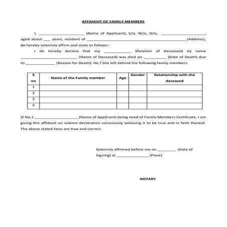 AFFIDAVIT TO GET FAMILY MEMBER CERTIFICATE