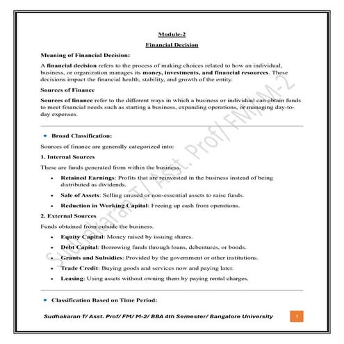 Financial Decision/ Module-2/ Financial MAnagement/BBA 4th Semester/ Bangalor...