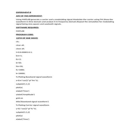Fm Frequency Modulation Codes Matlab Docx