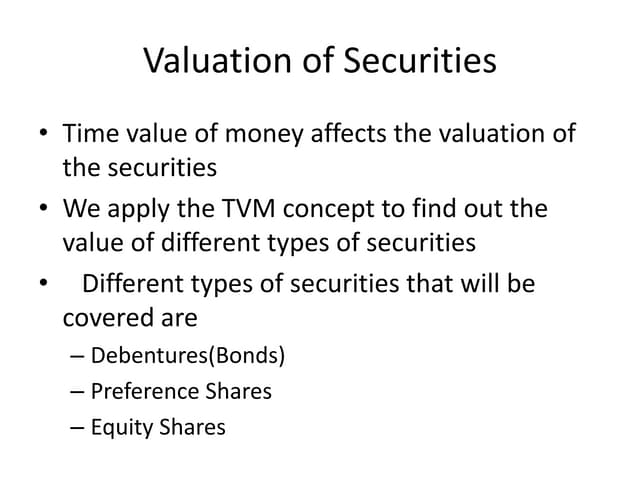 valuation of securities