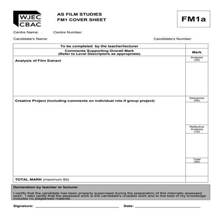 FM1 Cover Sheet