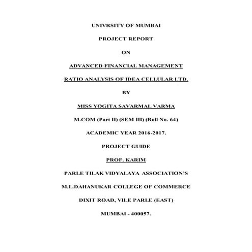 financial management project- ratio analysis | DOCX