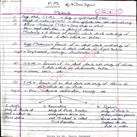 All FLUID MECHANICS (FM) Notes by Mr. Denish Jangid