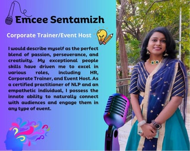 Female Emcee Sentamizh from Chennai for Birthday and Corporate Events
