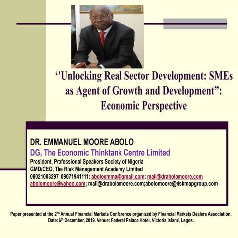 ’Unlocking Real Sector Development: SMEs as Agent of Growth and ...