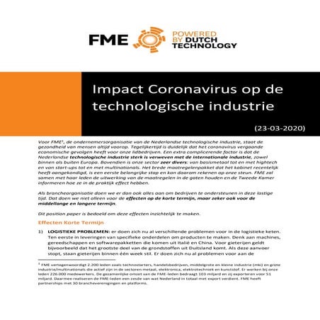FME brief effecten Coronavirus - 23 maart 2020