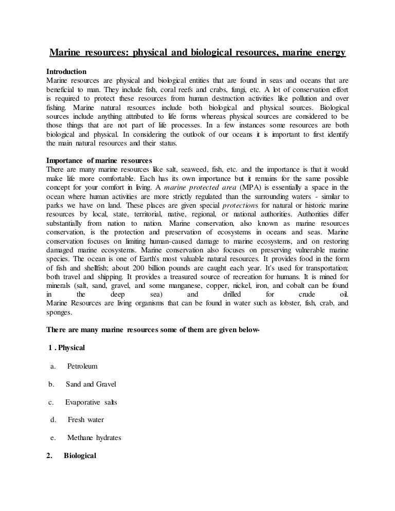 Marine Resources: Physical and biological resources, marine energy
