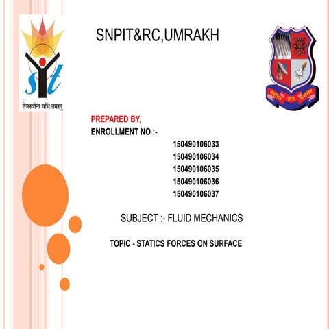 Fm gtu hydrostatics static forces on surface ppt