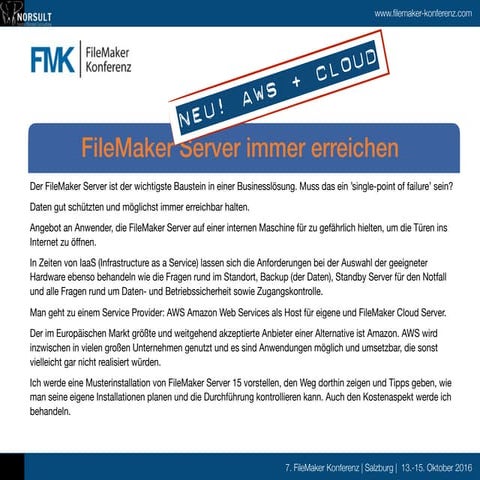 FMK2016 - Volker Krambrich - FileMaker Cloud - Amazon Web Services