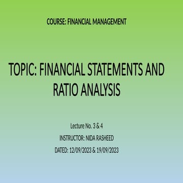 FINANCIAL STATEMENTS AND RATIO ANALYSIS LECTURE 3