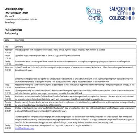 FMP Production Log (Updated)