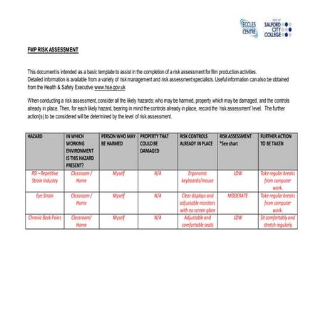 Fmp risk assessment form