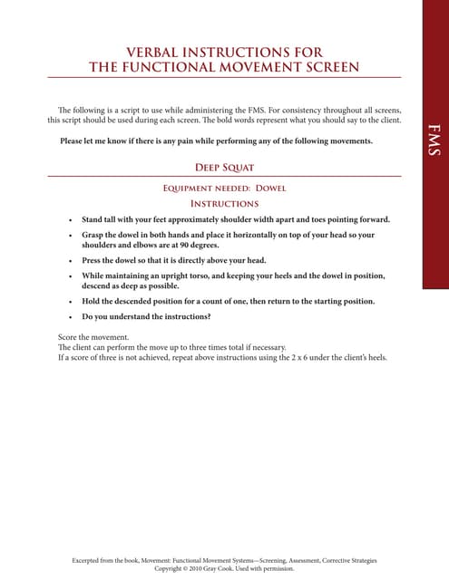 Fms scoring criteria | PDF