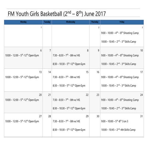 FM Youth Girls Basketball - Summer 2017