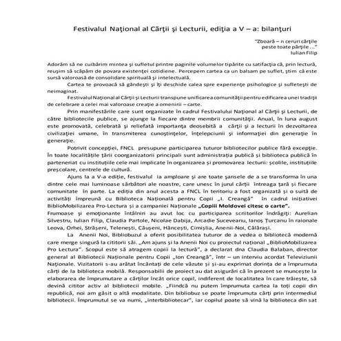 Festivalul Naţional al Cărţii şi Lecturii, ediţia a V – a: bilanţuri