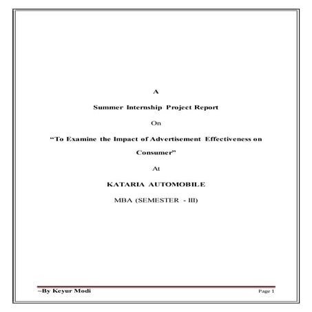 “To Examine the Impact of Advertisement Effectiveness on Consumer”