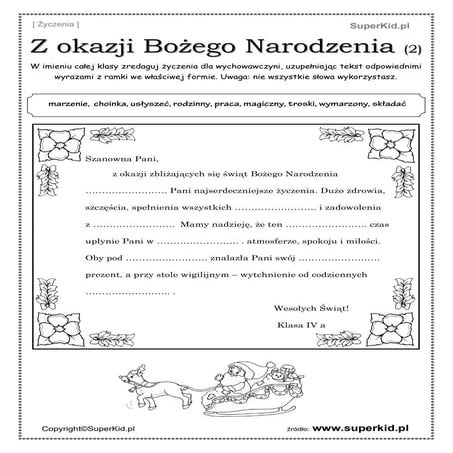 Redagowanie życzeń bożonarodzeniowych-ćwiczenia | PDF