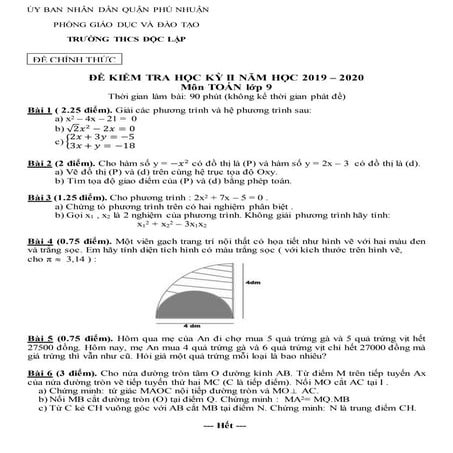 Đề Thi HK2 Toán 9 - THCS  Độc Lập