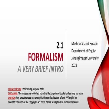FORMALISM A VERY BRIEF INTRODUCTION by Mashrur