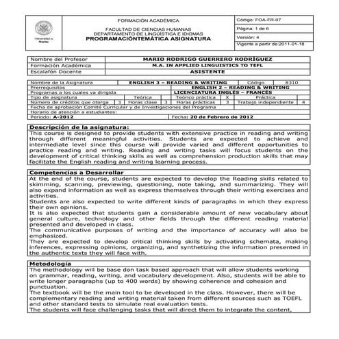 English 3: Reading & Writing