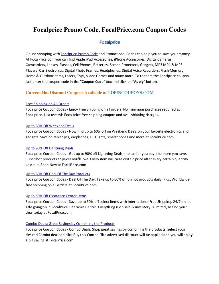 Focalprice Promo Code