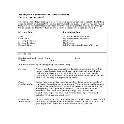 Employee Communications Focus Group Protocol