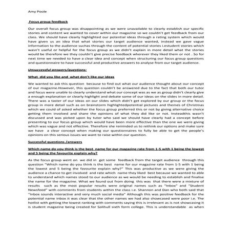 Focus group feedback