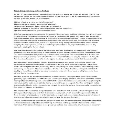 Focus group summary of Final Product